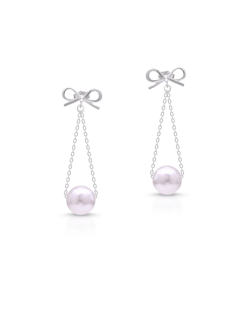 Silver Graceful Bow Pearl Drop Earrings