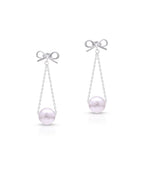 Silver Graceful Bow Pearl Drop Earrings