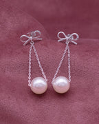 Silver Graceful Bow Pearl Drop Earrings