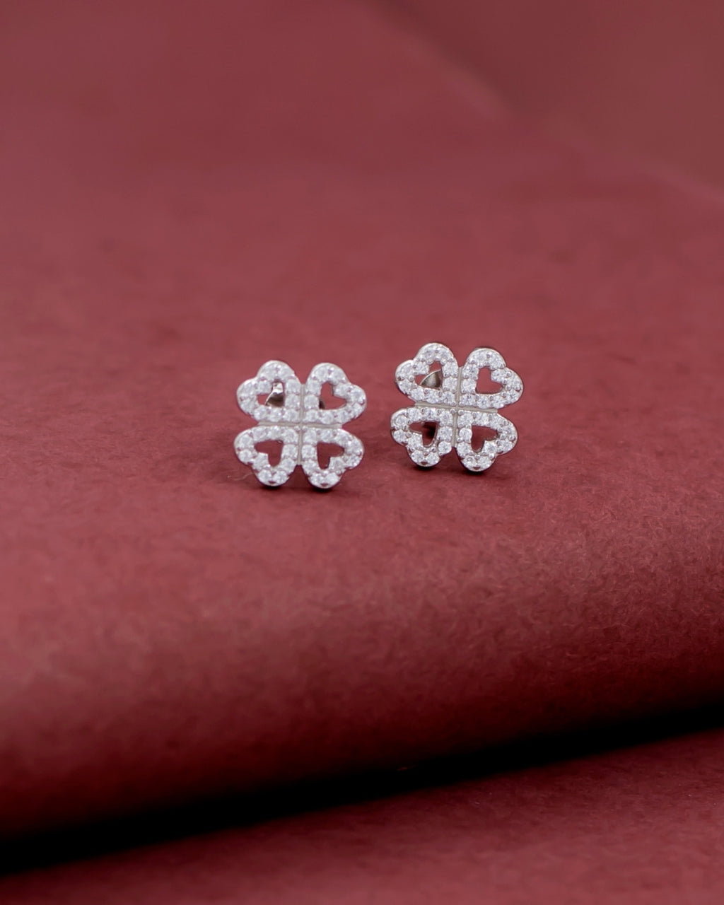 Silver Lucky Clover Sparkle Earrings