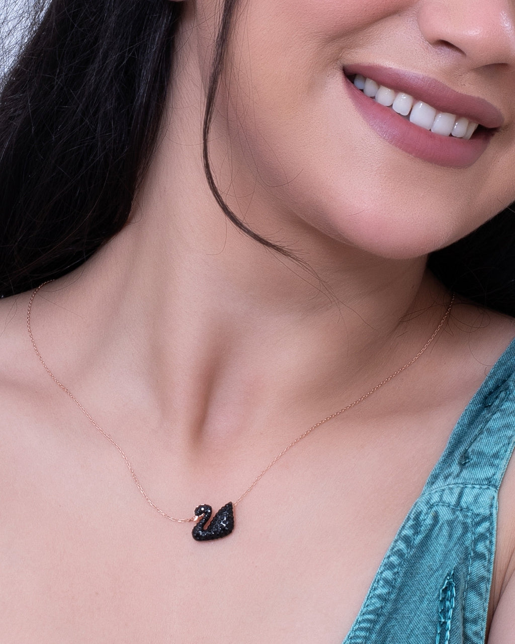 Silver Midnight Swan Elegance Pendant Necklace