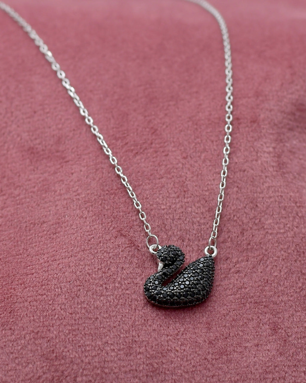 Silver Midnight Swan Elegance Pendant Necklace
