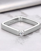 Silver Modern Edge Diamond Square Ring