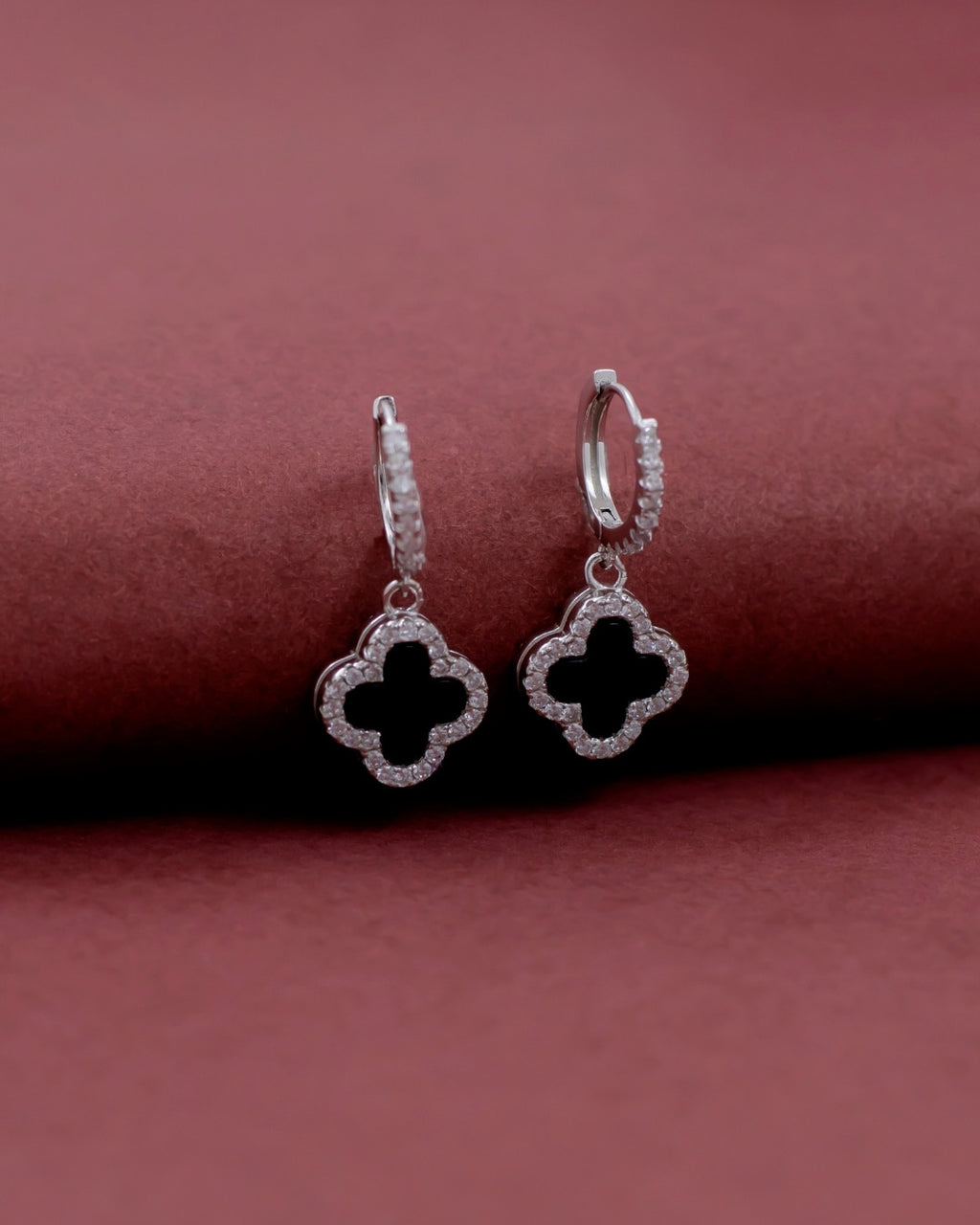 Silver Mystic Harmony Clover Hoop Earrings