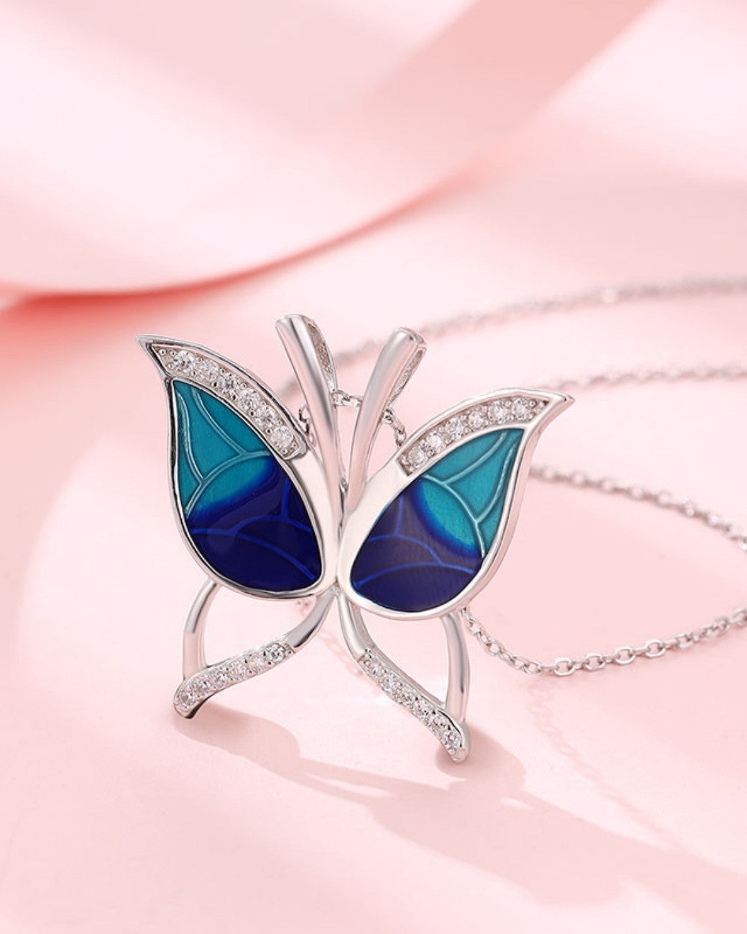 Silver Mystic Wings Butterfly Pendant Necklace