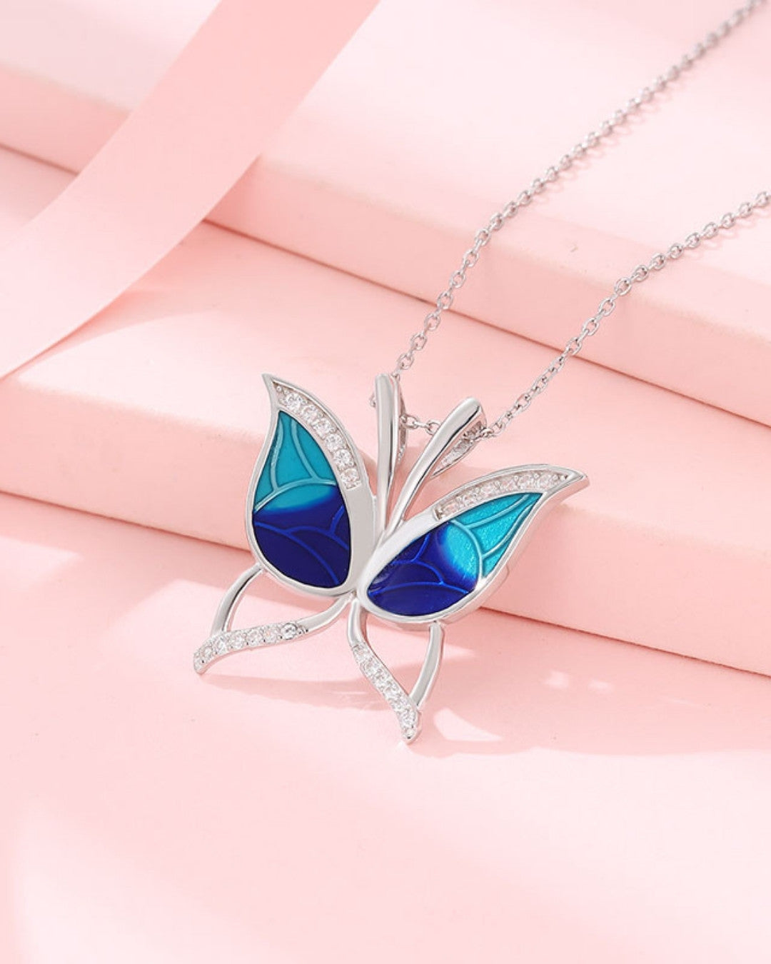 Silver Mystic Wings Butterfly Pendant Necklace
