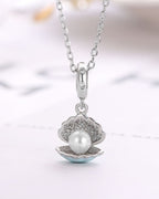 Silver Ocean Pearl Pendant Necklace
