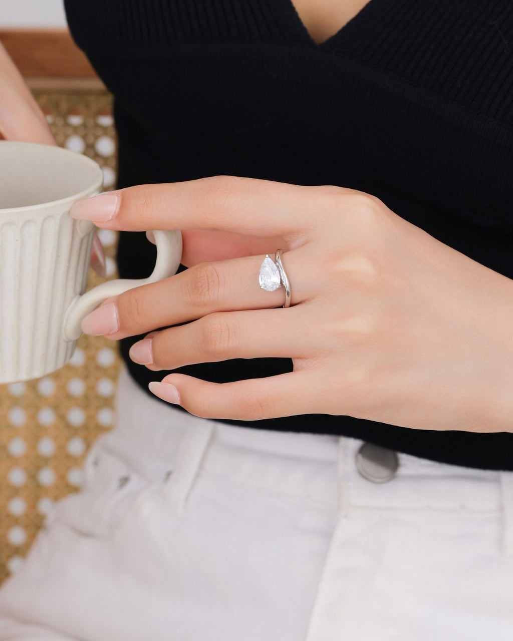Silver Pear Brilliance Sculpted Ring