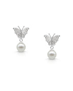Silver Pearl Flutter Butterfly Earrings