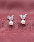 Silver Pearl Flutter Butterfly Earrings