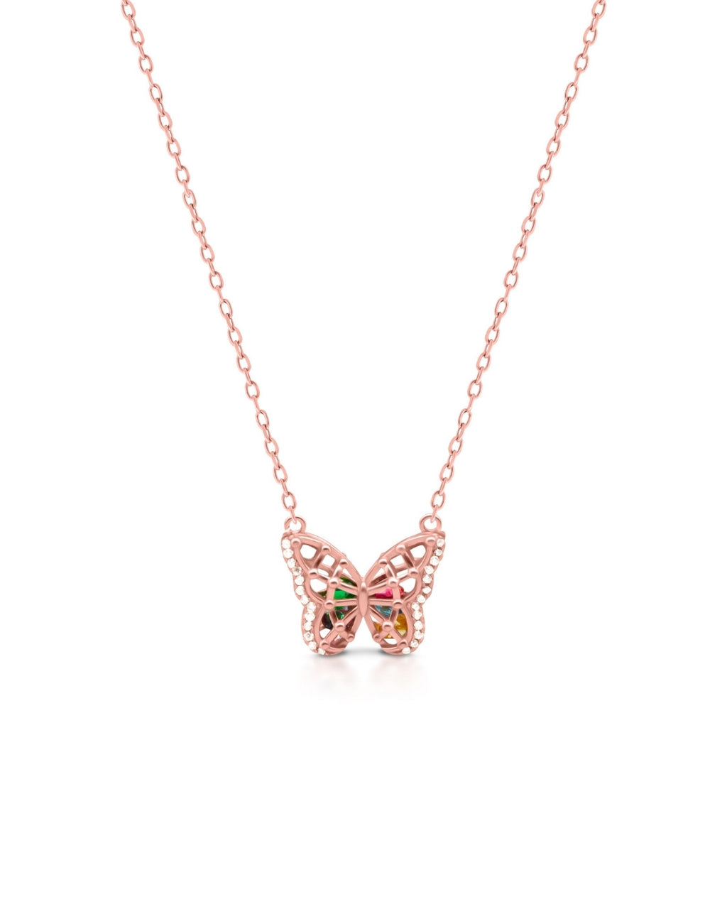 Silver Blossom Wings Butterfly Pendant Necklace