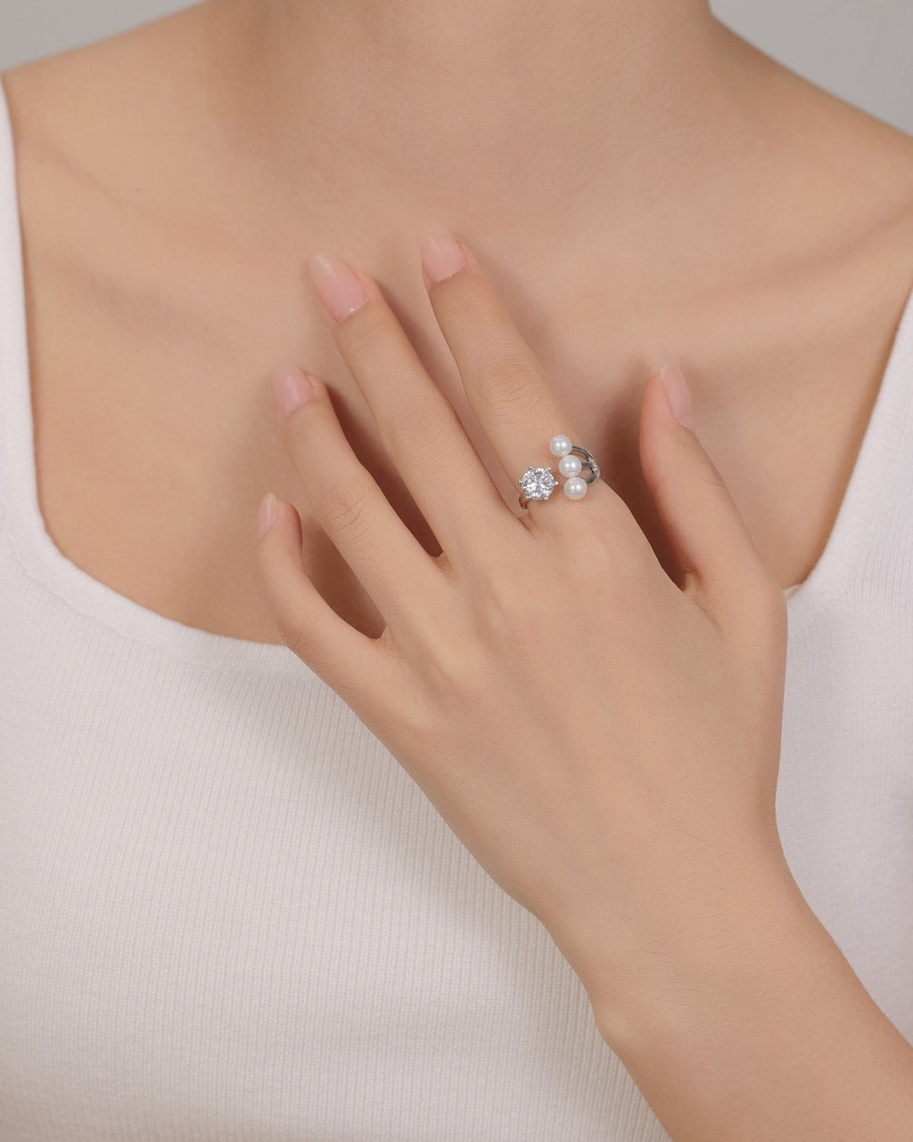 Silver Pearl Majesty Open Ring