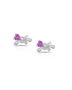 Silver Pink Bow Love Earrings