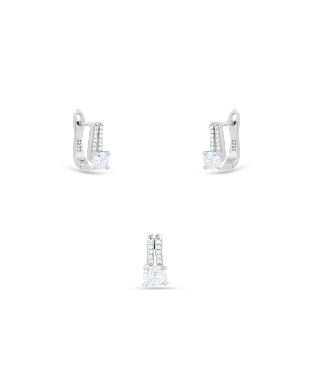 Silver Radiant Elegance Crystal Pendant & Earrings Set