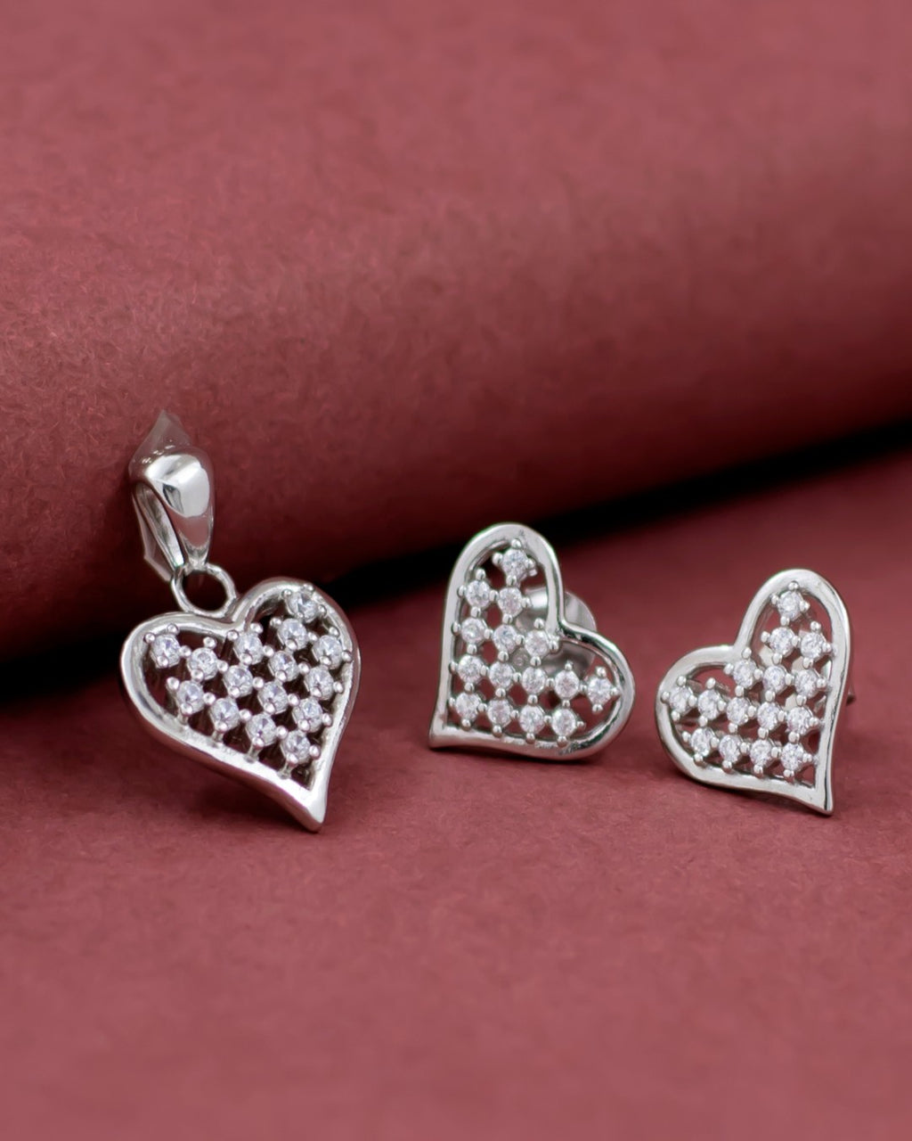 Silver Radiant Love Heart Pendant & Earrings Set