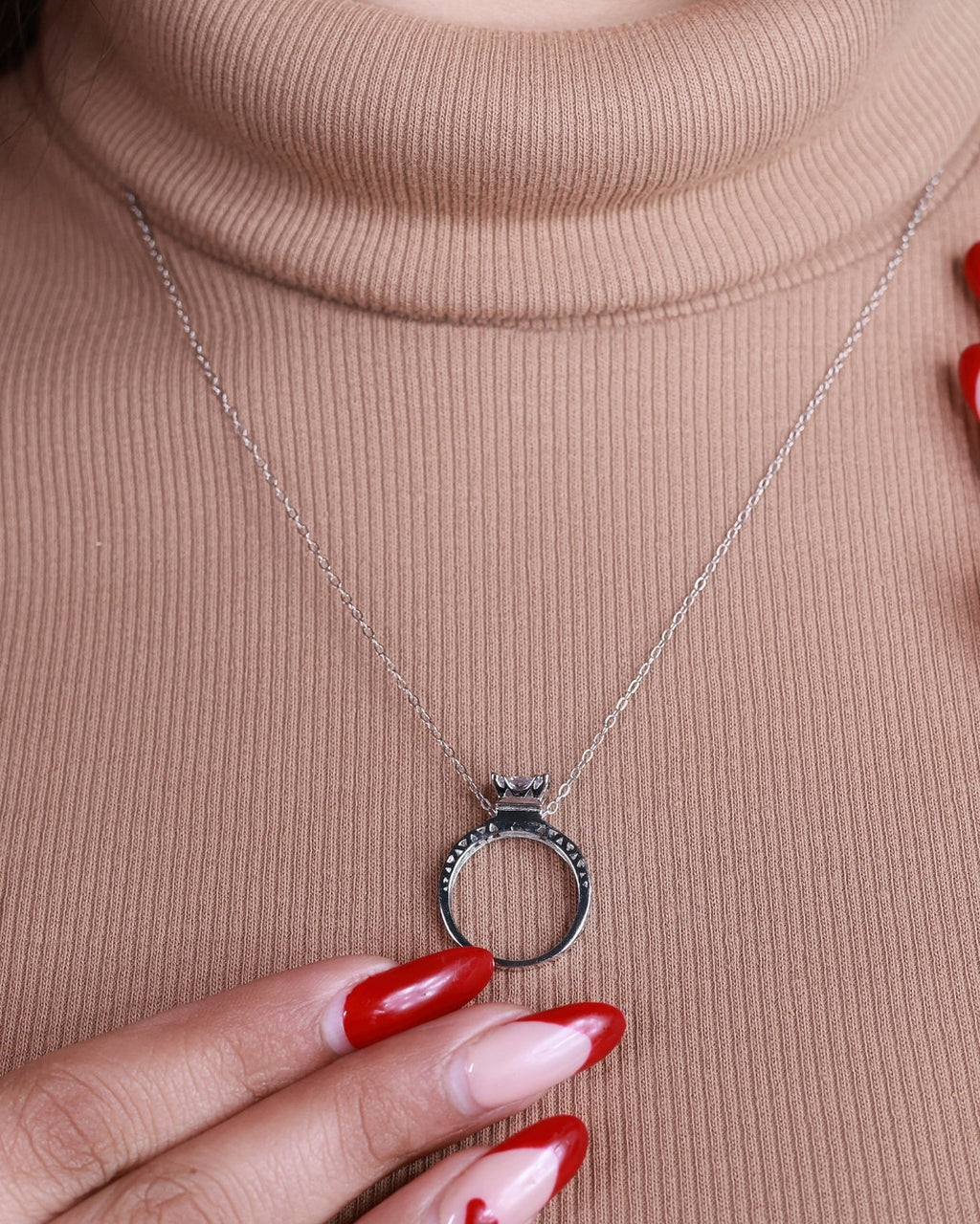 Silver Regal Charm Ring Pendant Necklace