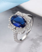 Silver Regal Sapphire Halo Ring