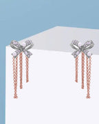 Silver Rose Bow Drape Earrings