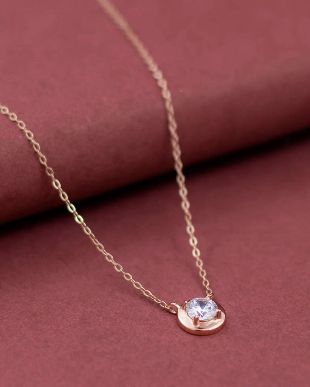 Silver Rose Glow Solitaire Pendant Necklace