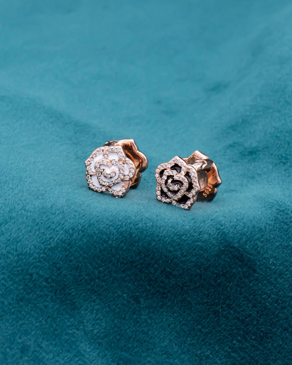 Silver Rose Noir Stud Earrings