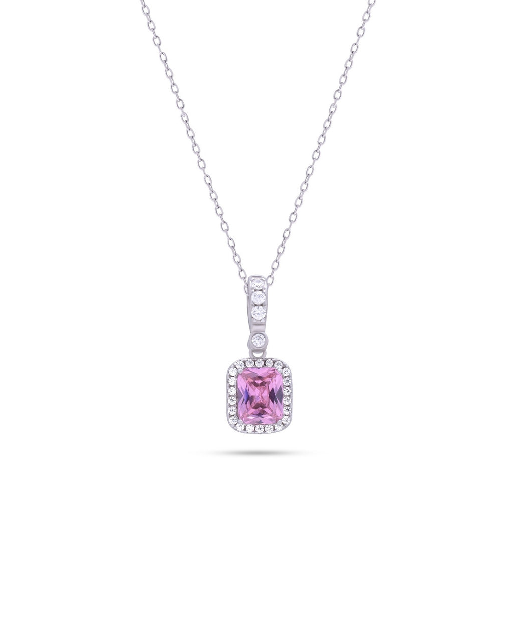 Silver Rosé Radiance Square Pendant Necklace