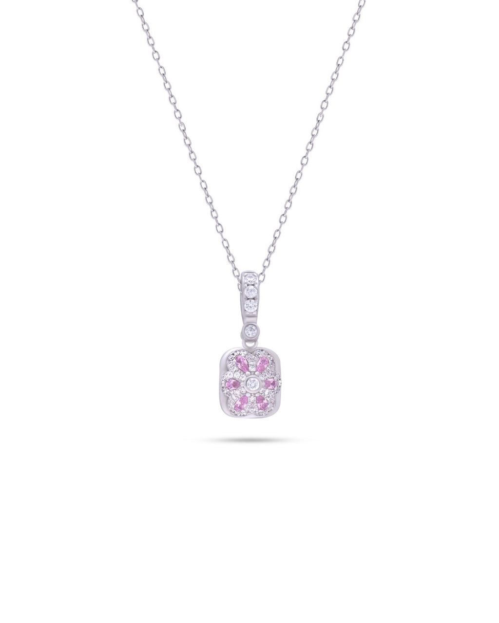 Silver Rosé Radiance Square Pendant Necklace
