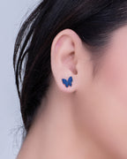 Silver Sapphire Dream Butterfly Stud Earrings