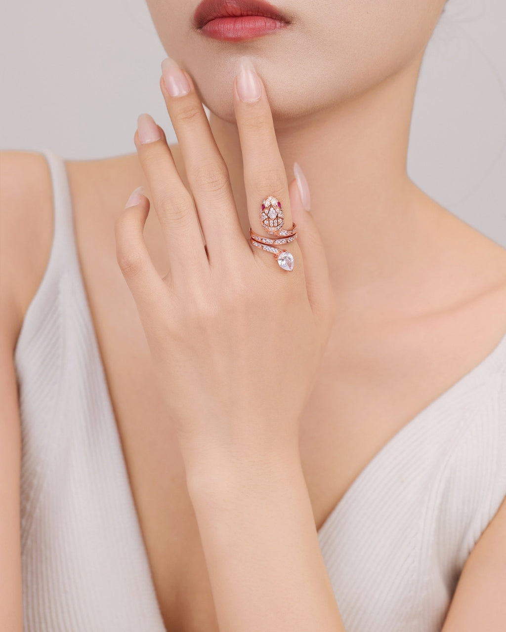 Silver Serpent Majesty Rose Gold Ring