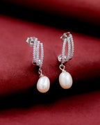 Silver Timeless Grace Pearl Hoop Earrings