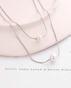 Silver Twin Pearls Harmony Pendant Necklace