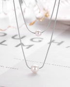 Silver Twin Pearls Harmony Pendant Necklace