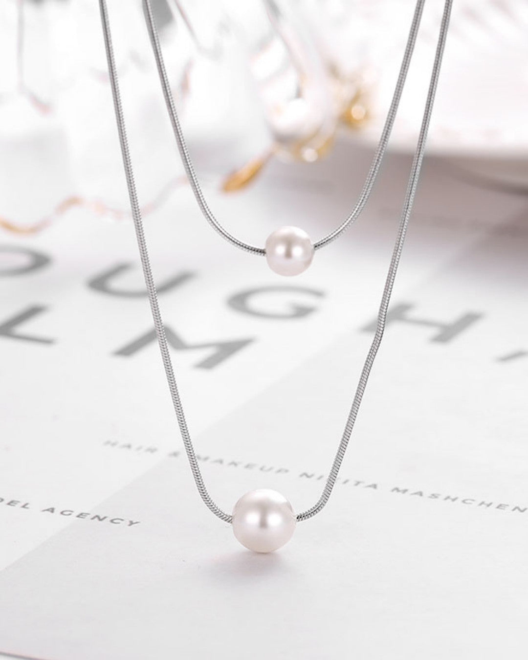 Silver Twin Pearls Harmony Pendant Necklace