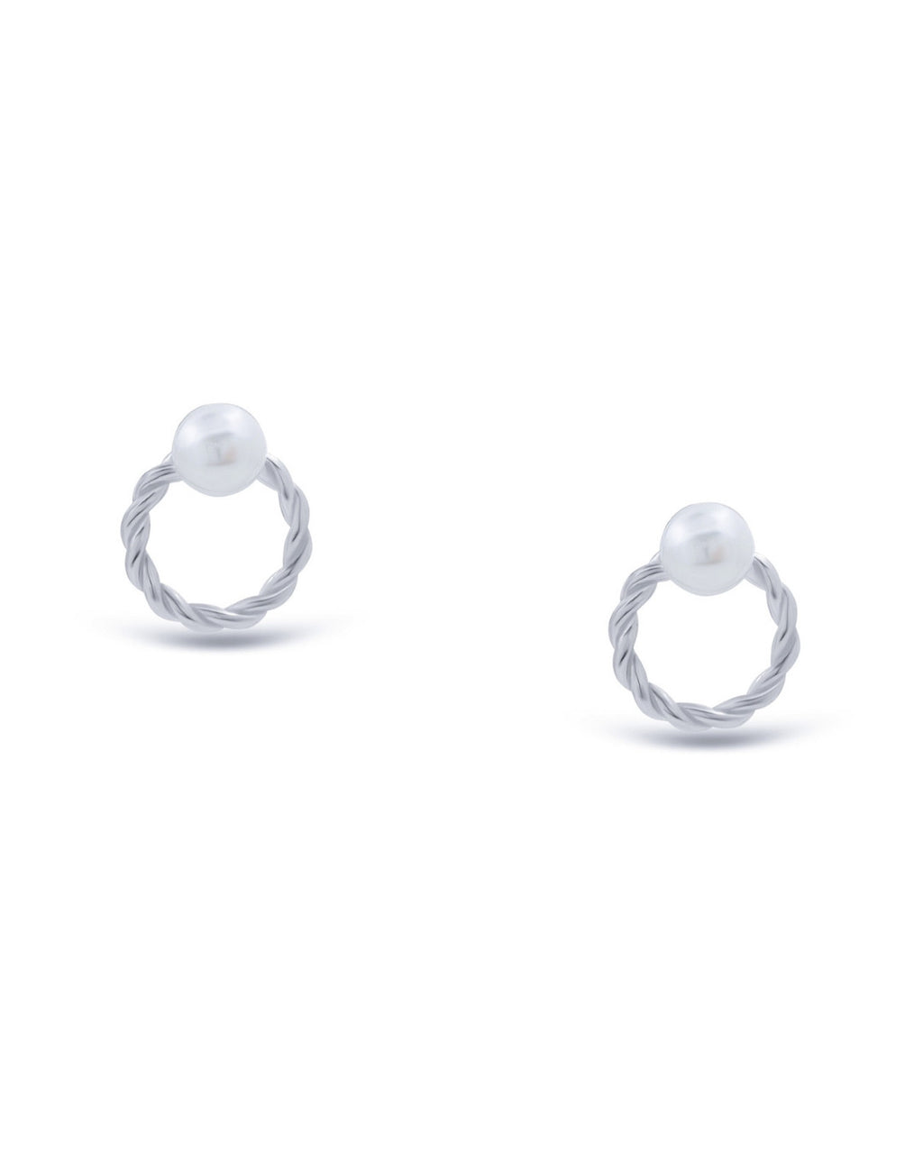 Silver Twist Pearl Hoop Earrings