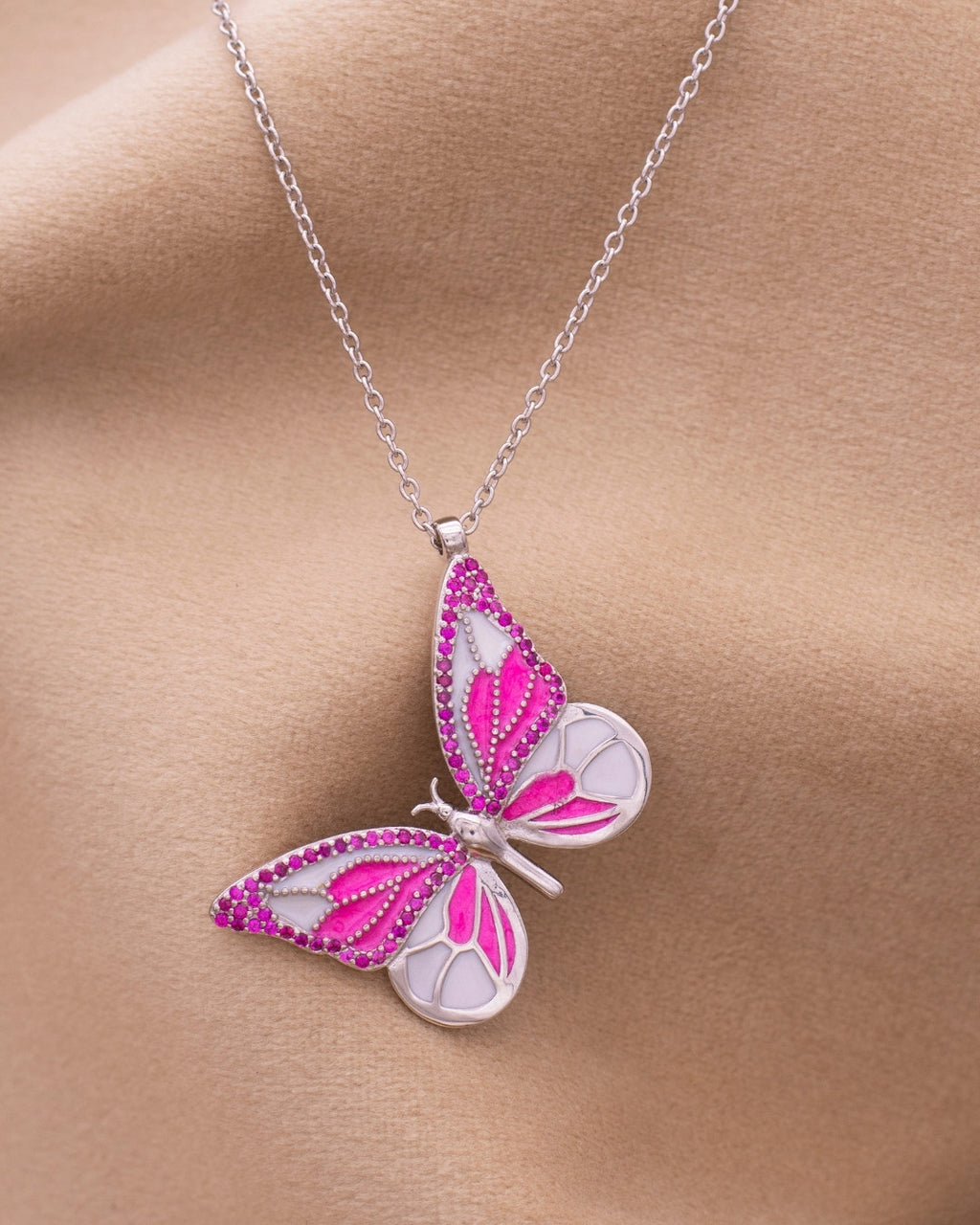 Silver Vibrant Wings Butterfly Pendant Necklace