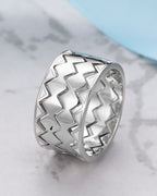 Silver Zigzag Edge Bold Band Ring
