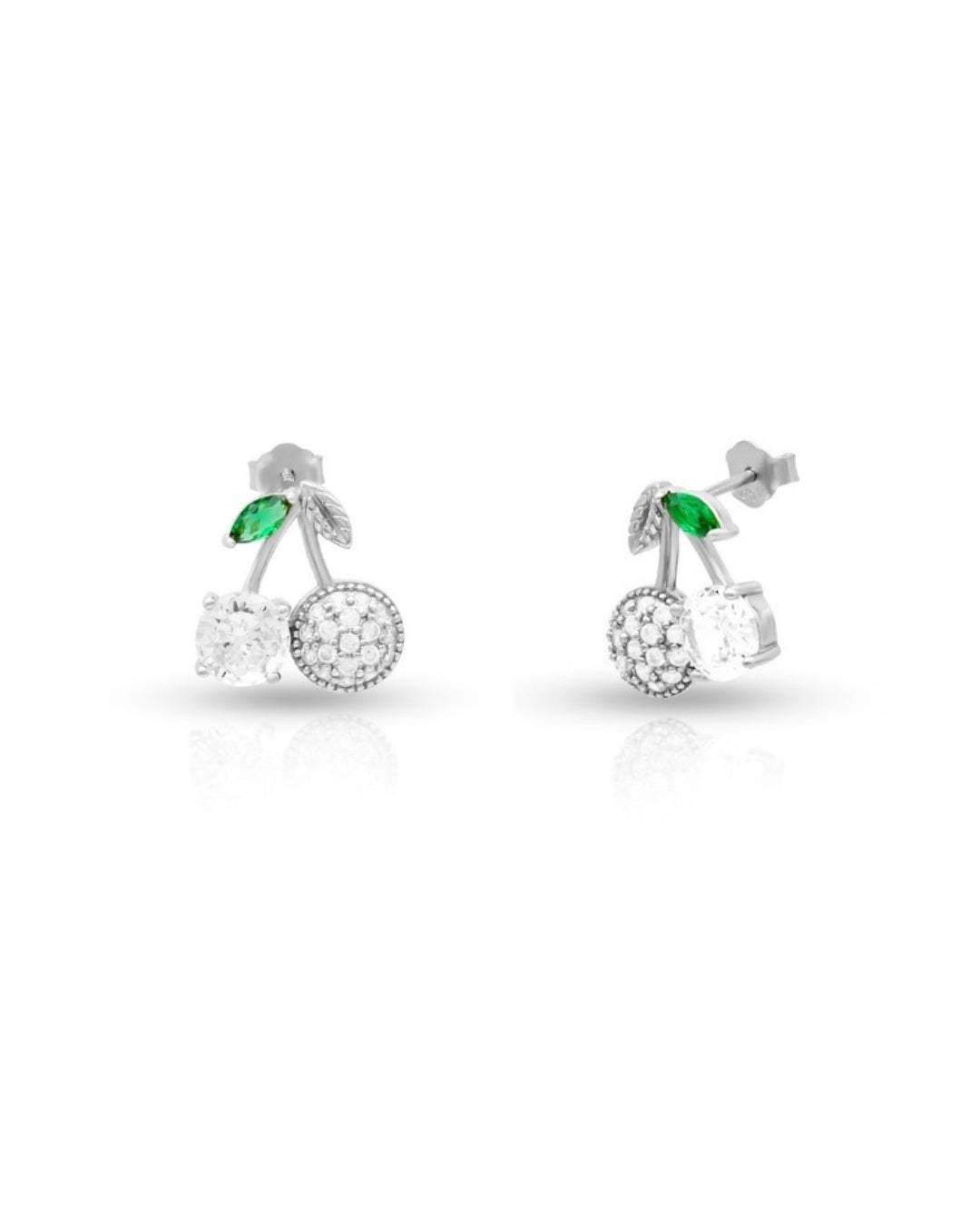 Silver Emerald Bloom Cherry Earrings
