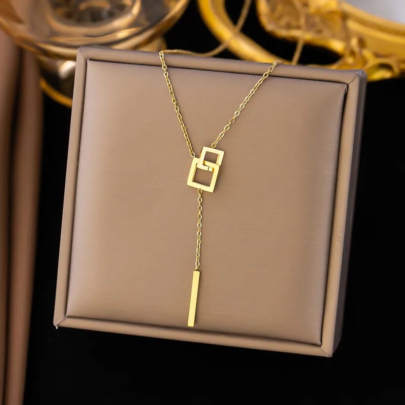 Geometric Gold Lariat Necklace