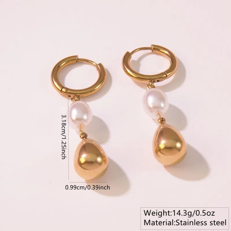 Pearl Drop Gold Hoop Earrings
