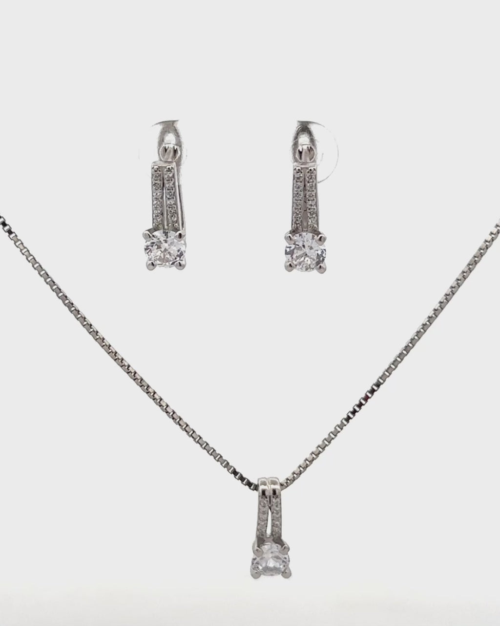Silver Radiant Elegance Crystal Pendant & Earrings Set
