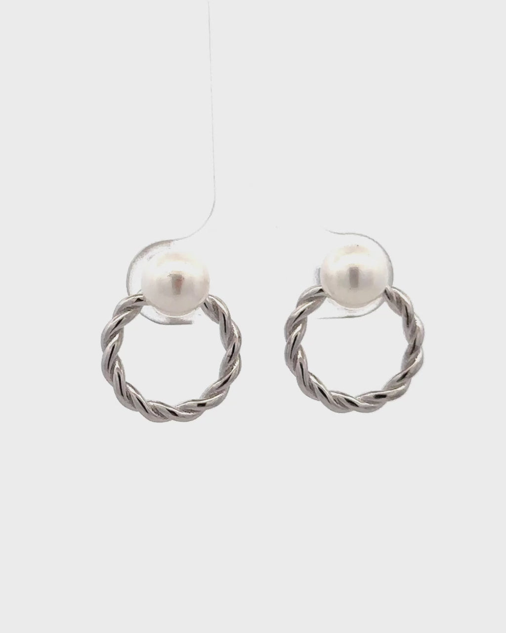 Silver Twist Pearl Hoop Earrings