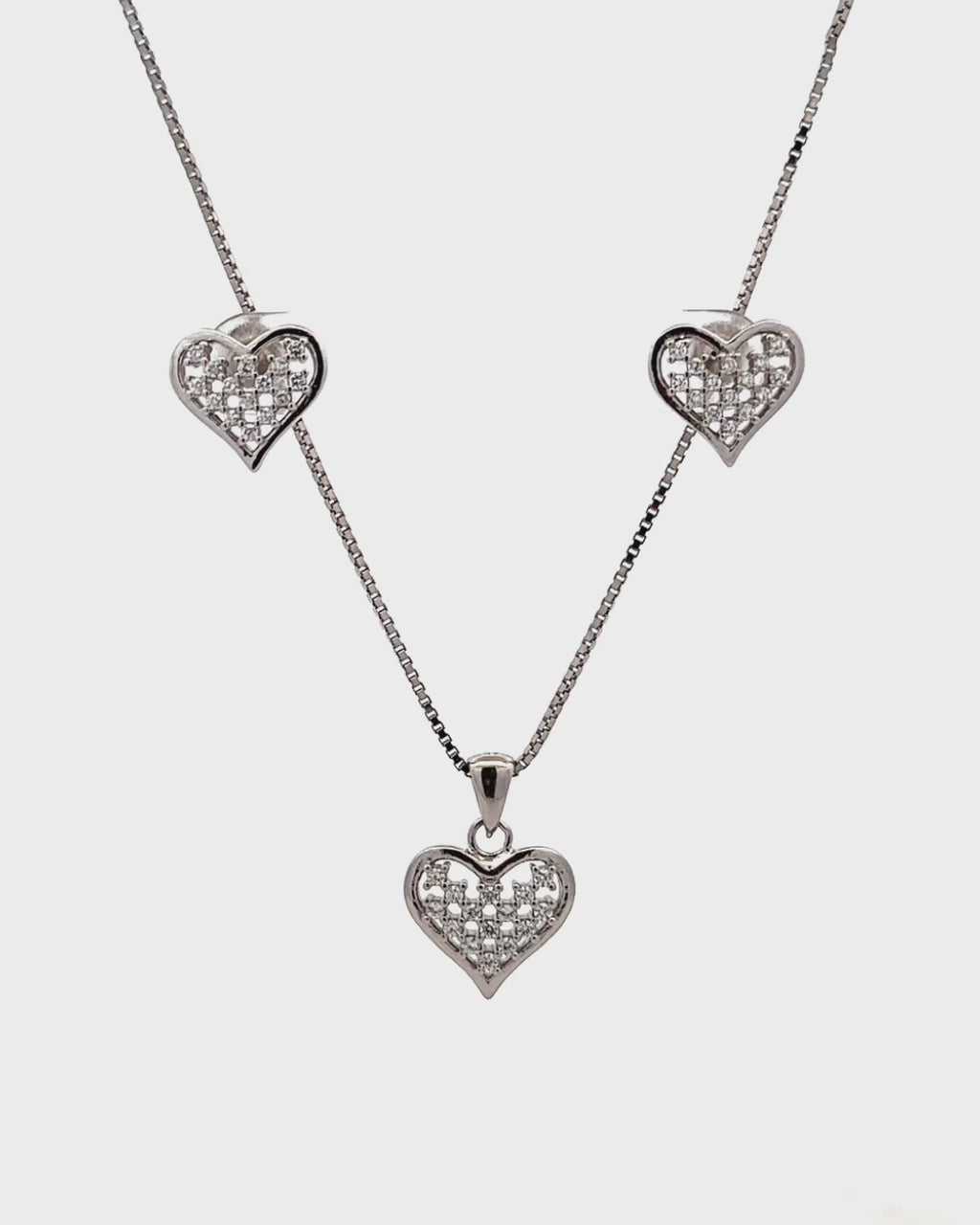 Silver Radiant Love Heart Pendant & Earrings Set