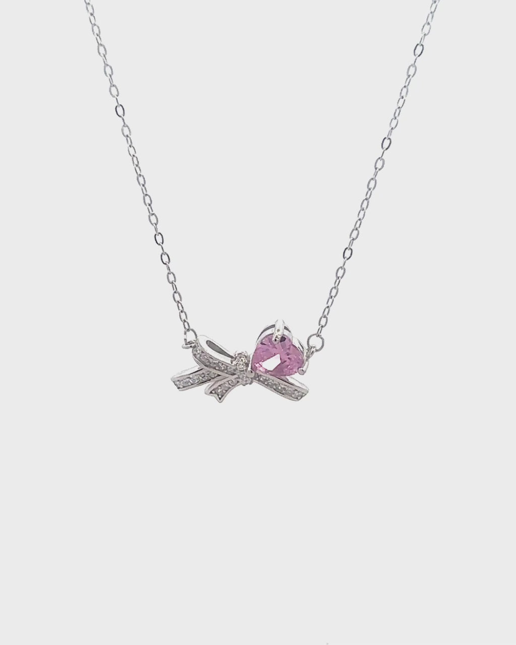 Silver Blissful Bow Heart Pendant Necklace