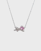 Silver Blissful Bow Heart Pendant Necklace