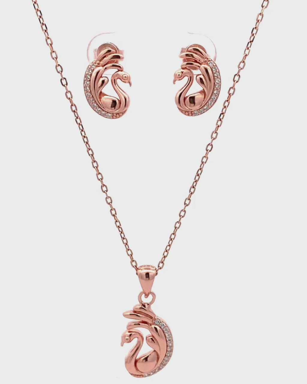 Silver Majestic Swan Rose Gold Pendant Set