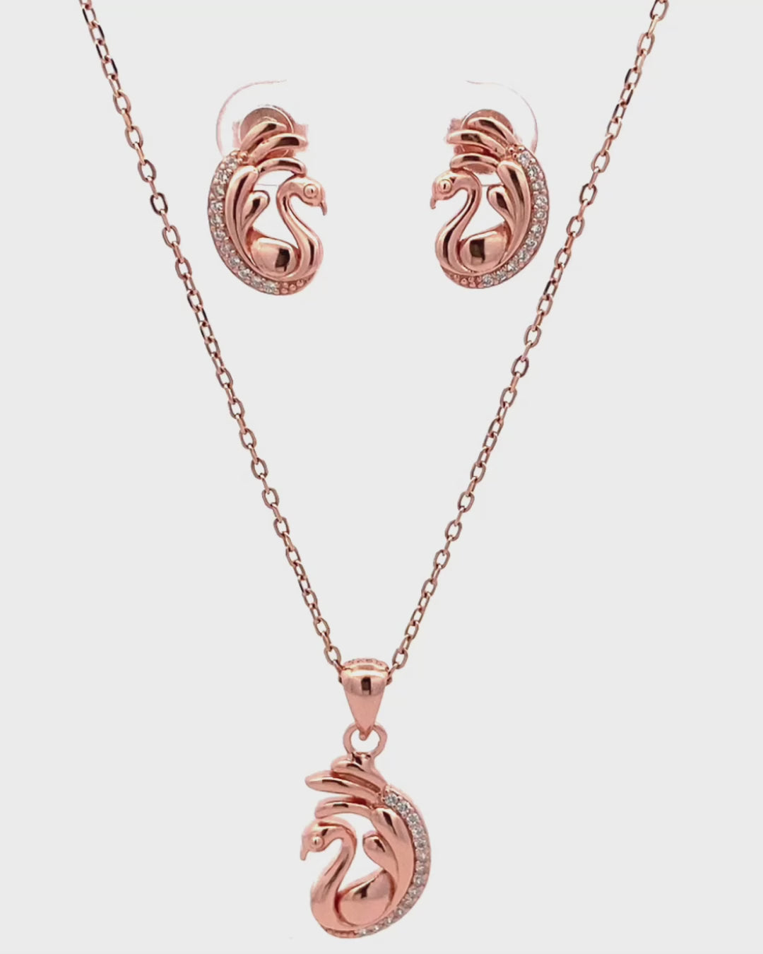 Silver Majestic Swan Rose Gold Pendant Set