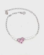 Silver Amour Pearl Heart Choker Bracelet