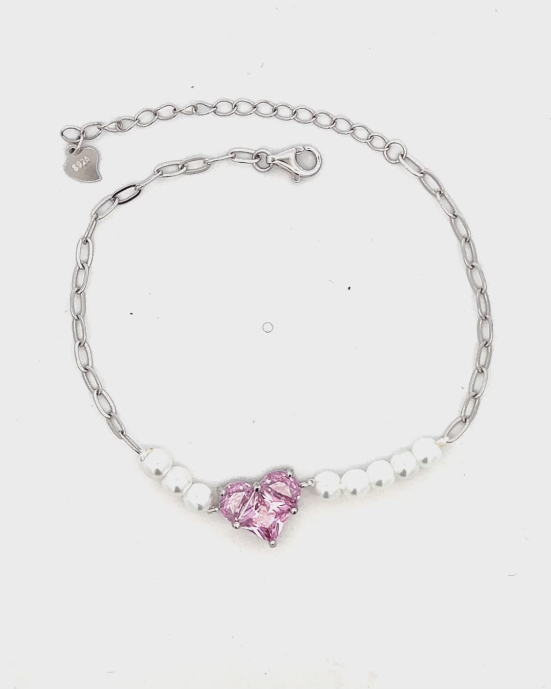 Silver Amour Pearl Heart Choker Bracelet