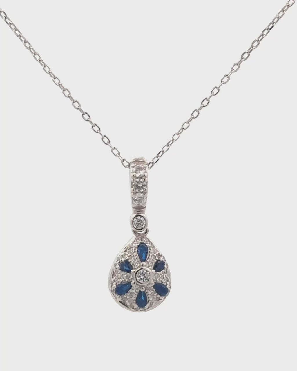 Silver Azure Glow Teardrop Pendant Necklace