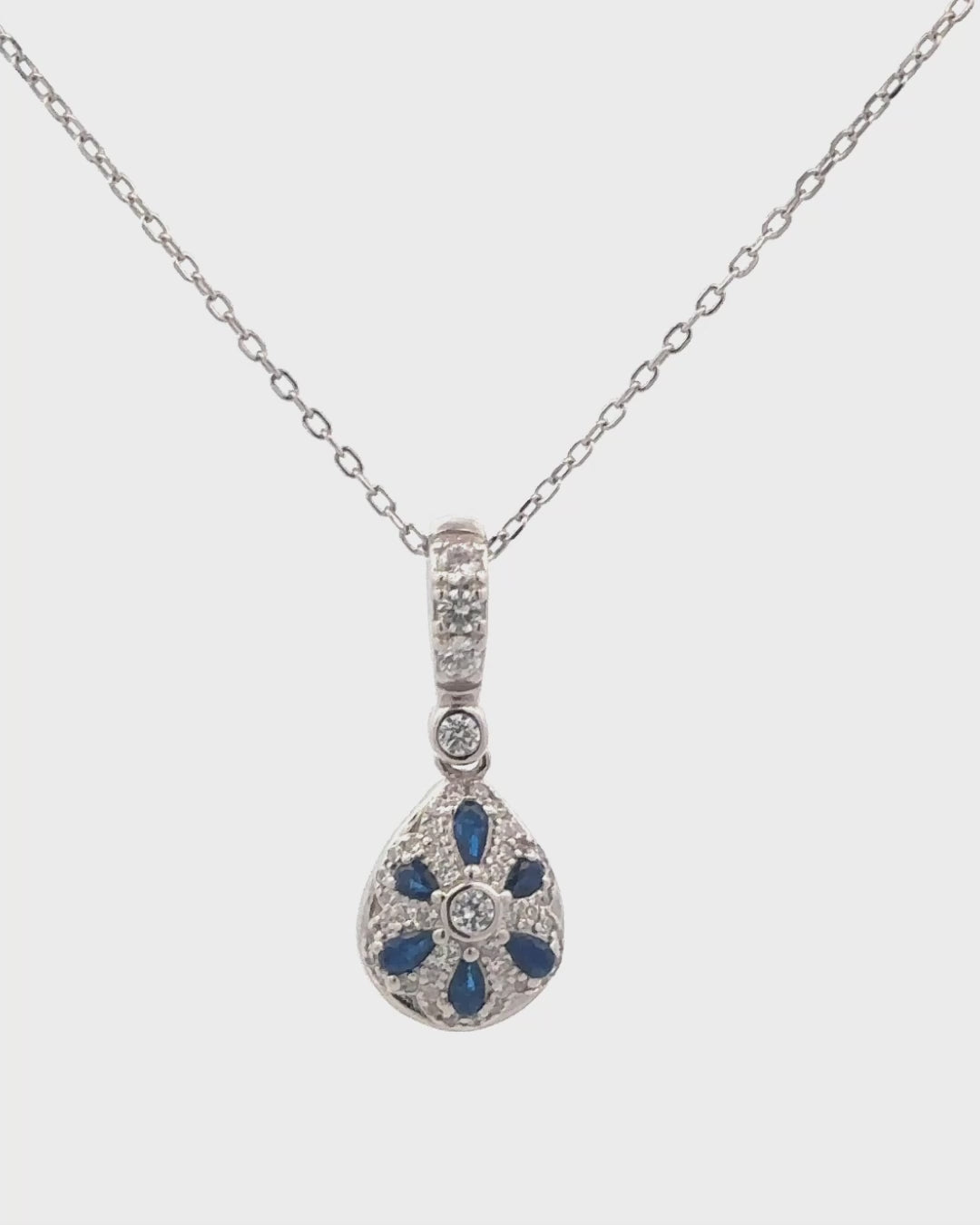 Silver Azure Glow Teardrop Pendant Necklace