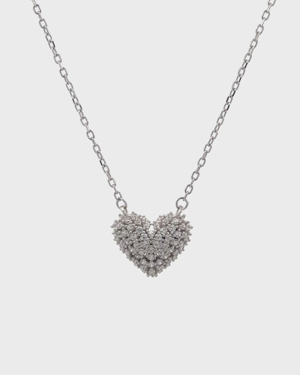 Silver Diamond Cluster Heart Pendant Necklace